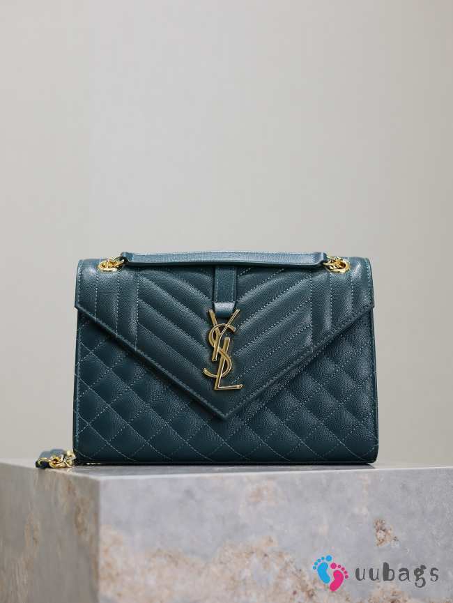 Uubags YSL Envelope Medium In Quilted Grain De Poudre Embossed Leather Navy Blue 24x17.5x6cm - 1