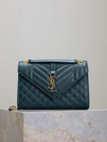 Uubags YSL Envelope Medium In Quilted Grain De Poudre Embossed Leather Navy Blue 24x17.5x6cm