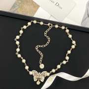 Uubags Dior Toile de Jouy Papillon Necklace Matte Gold-Finish Metal and White Resin Pearls - 1