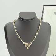 Uubags Dior Toile de Jouy Papillon Necklace Matte Gold-Finish Metal and White Resin Pearls - 5