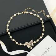 Uubags Dior Toile de Jouy Papillon Necklace Matte Gold-Finish Metal and White Resin Pearls - 2