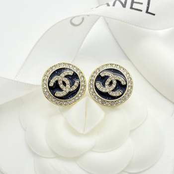 Uubags Chanel Stud Earrings Metal, Resin & Diamonds Gold, Black & Crystal