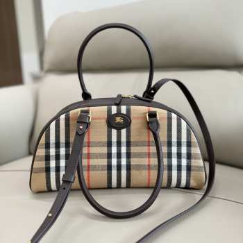 Uubags Burberry Natural Highlands Vintage Check Bowling Handbag 33.5x12.5x17cm
