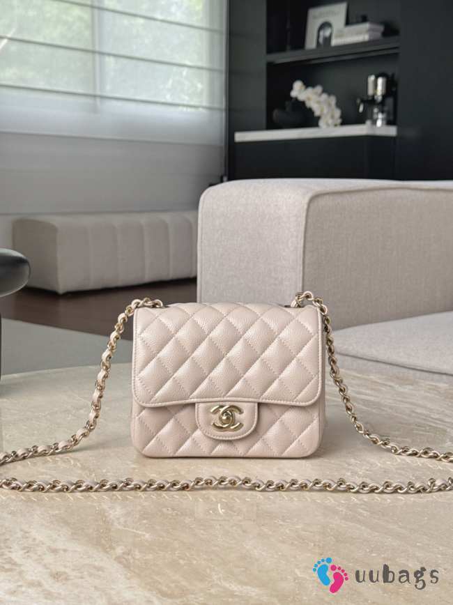 Uubags Chanel Caviar Quilted Mini Square Flap Bag In Light Beige 13.5x17x8cm - 1
