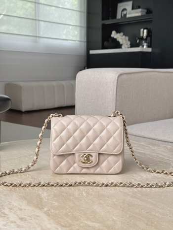 Uubags Chanel Caviar Quilted Mini Square Flap Bag In Light Beige 13.5x17x8cm