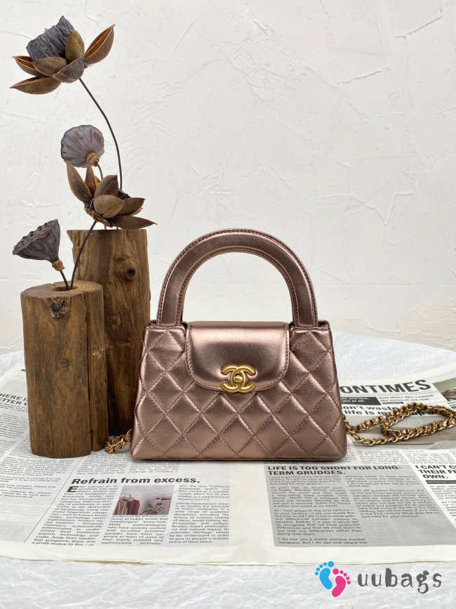 Uubags Chanel Nano Kelly Shopper Metallic Bronze Calfskin Brushed Gold Hardware 19x7x12cm  - 1
