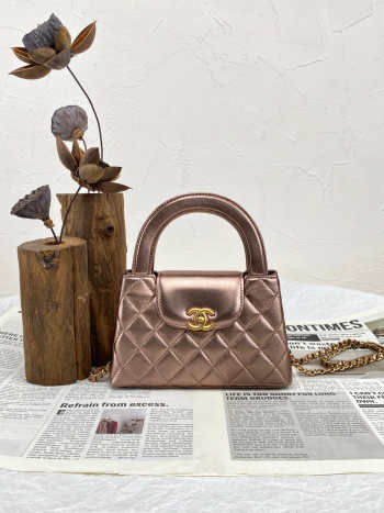 Uubags Chanel Nano Kelly Shopper Metallic Bronze Calfskin Brushed Gold Hardware 19x7x12cm 