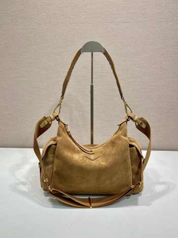 Uubags Large Prada Explore suede bag in cinnamon 32x22x11.5cm