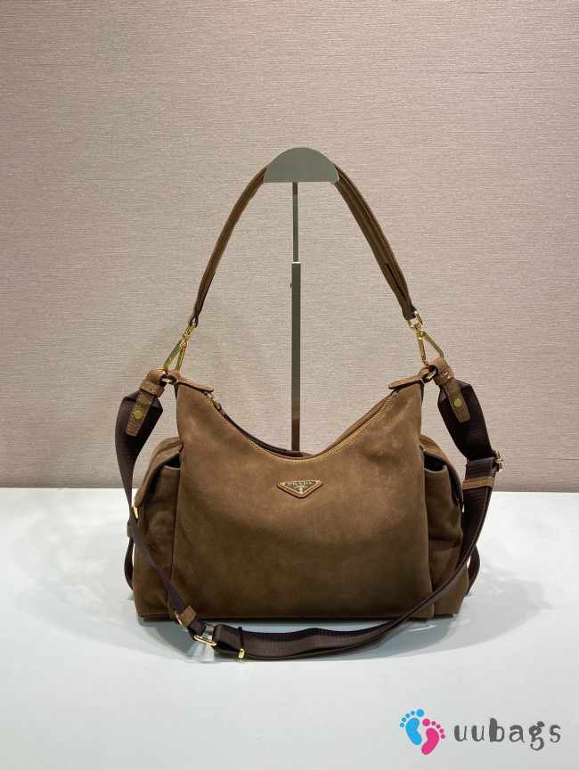 Uubags Large Prada Explore suede bag in cocoa brown 32x22x11.5cm - 1