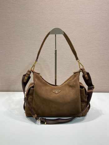 Uubags Large Prada Explore suede bag in cocoa brown 32x22x11.5cm