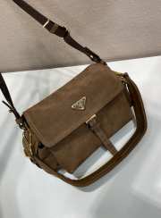 Uubags Prada Explore medium suede shoulder bag with flap in cocoa brown 30x14x10cm - 2