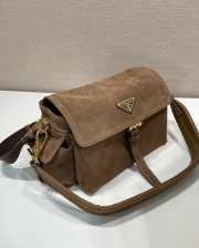 Uubags Prada Explore medium suede shoulder bag with flap in cocoa brown 30x14x10cm - 5