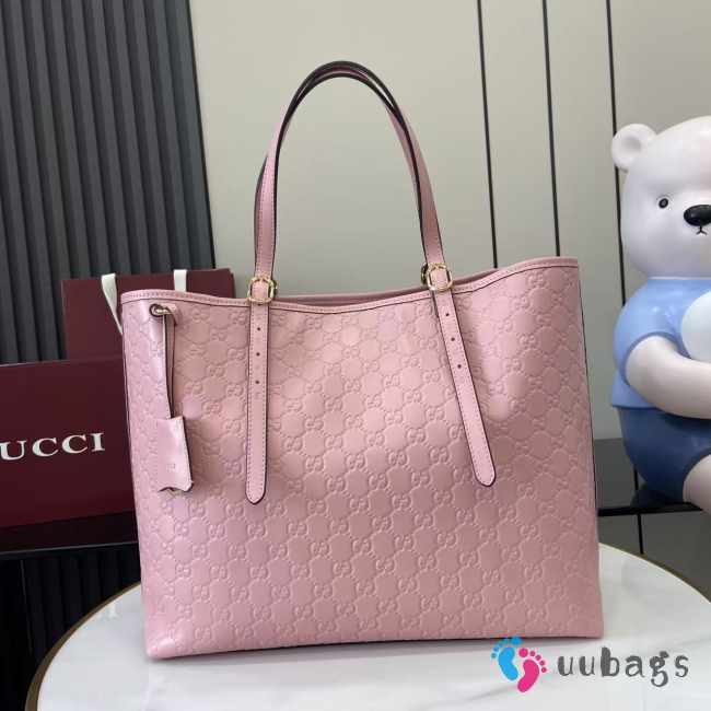 Uubags Gucci Emblem large tote bag light pink GG monogram coated fabric 37x31x16cm - 1