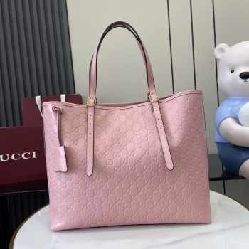 Uubags Gucci Emblem large tote bag light pink GG monogram coated fabric 37x31x16cm