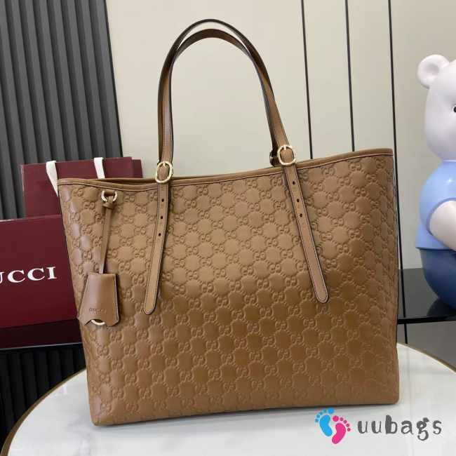 Uubags Gucci Emblem large tote bag brown GG monogram coated fabric 37x31x16cm - 1