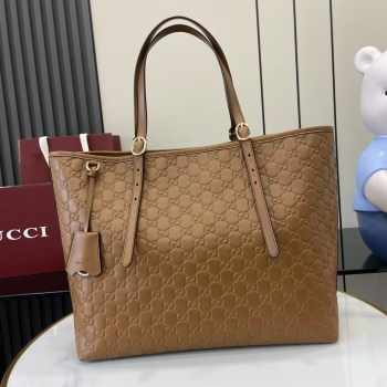 Uubags Gucci Emblem large tote bag brown GG monogram coated fabric 37x31x16cm