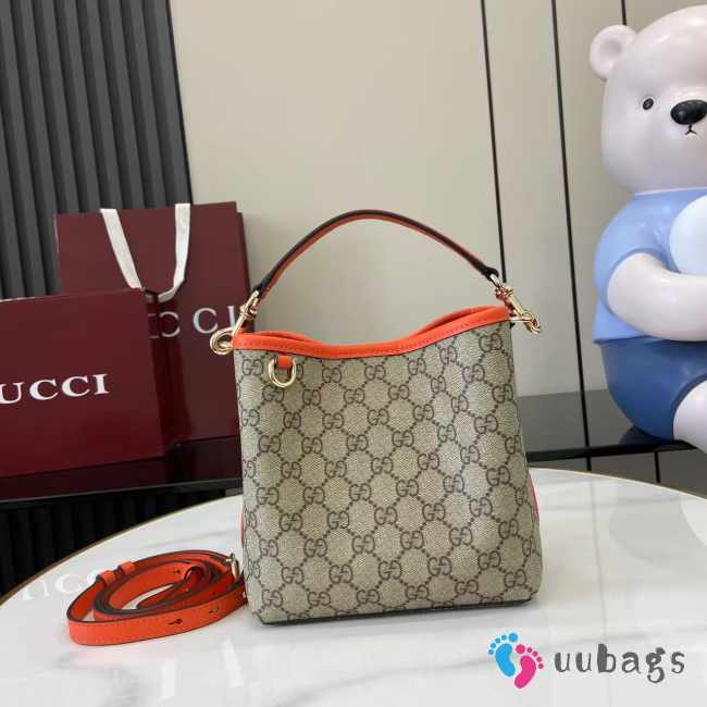 Uubags Gucci Emblem mini bucket orange and dark brown new GG monogram coated fabric bag 19x18x11cm - 1