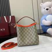 Uubags Gucci Emblem mini bucket orange and dark brown new GG monogram coated fabric bag 19x18x11cm - 4
