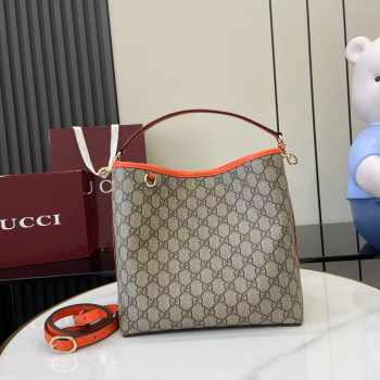 Uubags Gucci Emblem bucket orange and dark brown GG monogram coated fabric bag 25x25x15.5cm