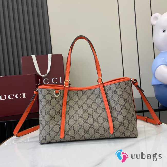 Uubags Gucci Emblem medium tote bag orange and dark brown GG monogram coated fabric 30x18x11cm - 1