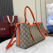 Uubags Gucci Emblem medium tote bag orange and dark brown GG monogram coated fabric 30x18x11cm - 6