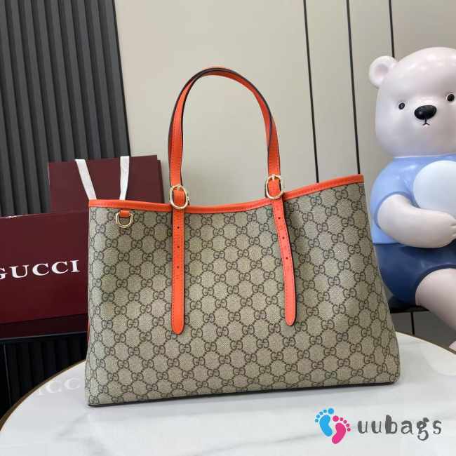 Uubags Gucci Emblem large tote bag orange and dark brown GG monogram coated fabric 38x25x15cm - 1