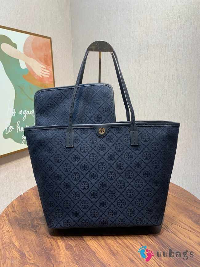 Uubags Tory Burch T Monogram Small Zip Tote Bag In Navy Blue 23.5x35.5x12.8cm - 1