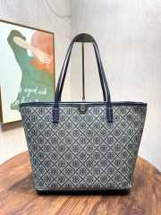 Uubags Tory Burch T Monogram Small Zip Tote Bag In Beige Navy 23.5x35.5x12.8cm - 1
