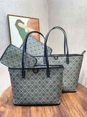 Uubags Tory Burch T Monogram Small Zip Tote Bag In Beige Navy 23.5x35.5x12.8cm - 5