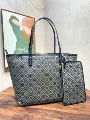 Uubags Tory Burch T Monogram Small Zip Tote Bag In Beige Navy 23.5x35.5x12.8cm - 2
