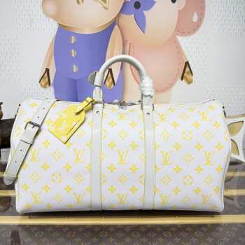 Uubags Louis Vuitton M14834 Keepall Bandoulière Bag 50 Gray/Yellow Monogram Glow Canvas 50x23x29cm