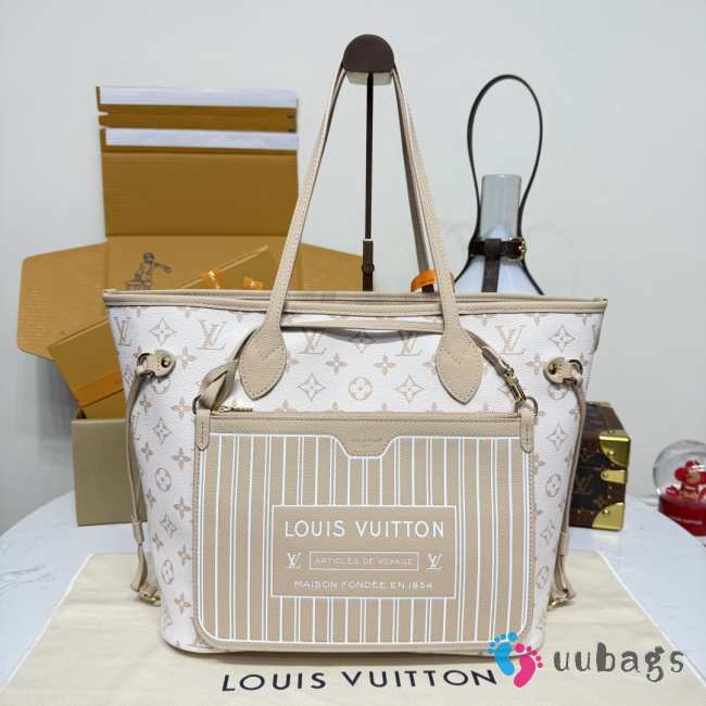 Uubags Louis Vuitton M25665 Neverfull Inside Out MM Bag Dune/Hazelnut Color Canvas 31x28x14cm - 1