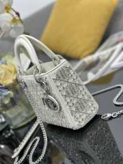Uubags Mini Lady Dior Bag Latte Calfskin Embroidered with Cannage Motif in Multicolor Beads and Strass 17x15x7cm - 6