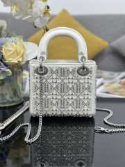 Uubags Mini Lady Dior Bag Latte Calfskin Embroidered with Cannage Motif in Multicolor Beads and Strass 17x15x7cm - 4