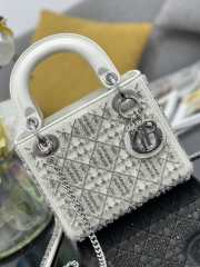 Uubags Mini Lady Dior Bag Latte Calfskin Embroidered with Cannage Motif in Multicolor Beads and Strass 17x15x7cm - 2