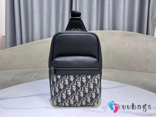 Uubags Rider 2.0 Sling Bag Beige and Black Dior Oblique Jacquard with Black Grained Calfskin 17x26x8cm - 1