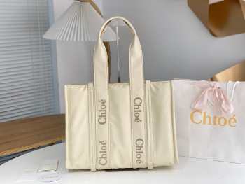 Uubags Chloe Woody Small Nylon Tote Bag In Cream 26.5x20x8cm