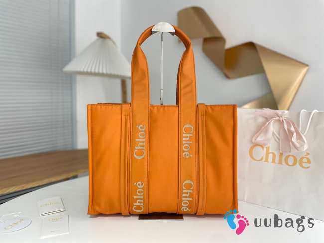 Uubags Chloe Woody Small Nylon Tote Bag In Orange 26.5x20x8cm - 1