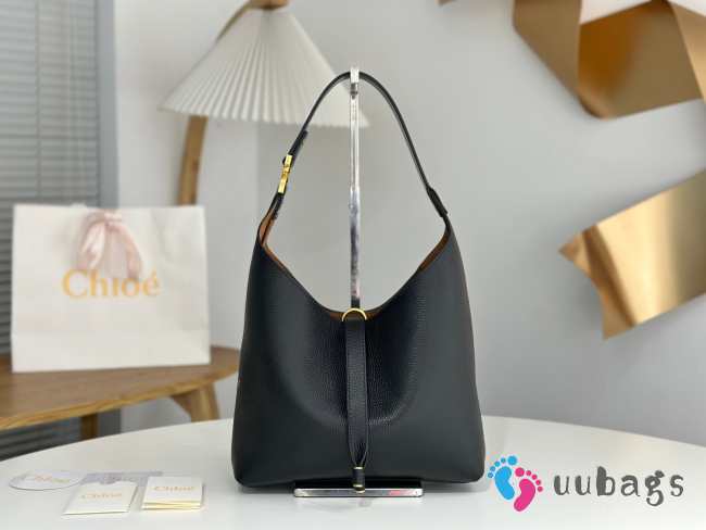 Uubags Chloe Marcie medium hobo bag in grained leather in black 28x21x10cm - 1