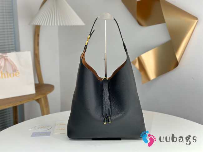 Uubags Chloe Marcie large hobo bag in grained leather in black 36x29x10cm - 1