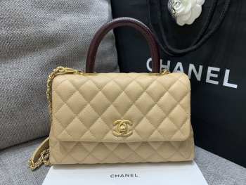 Uubags Chanel Beige/Brown Quilted Caviar Leather Mini Coco Top Handle Bag 24x14x10cm