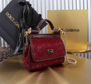 Uubags Dolce & Gabbana small Sicily satin bag with embedded rhinestones in burgundy 14x16x6cm - 6