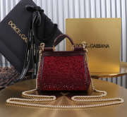 Uubags Dolce & Gabbana small Sicily satin bag with embedded rhinestones in burgundy 14x16x6cm - 3