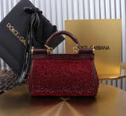 Uubags Dolce & Gabbana small Sicily satin bag with embedded rhinestones in burgundy 11x18x6cm - 6