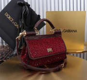 Uubags Dolce & Gabbana small Sicily satin bag with embedded rhinestones in burgundy 11x18x6cm - 5