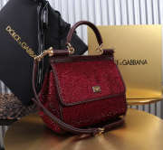 Uubags Dolce & Gabbana Sicily satin bag with embedded rhinestones in burgundy 20x16x8cm - 6