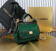 Uubags Dolce & Gabbana small Sicily satin bag with embedded rhinestones in green 14x16x6cm - 5