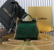 Uubags Dolce & Gabbana small Sicily satin bag with embedded rhinestones in green 14x16x6cm - 3