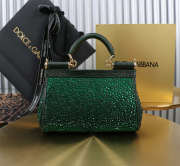 Uubags Dolce & Gabbana small Sicily satin bag with embedded rhinestones in green 11x18x6cm - 3