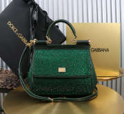 Uubags Dolce & Gabbana Sicily satin bag with embedded rhinestones in green 20x16x8cm - 1